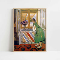 Young Woman in a Green Dress Leaning on a Balcony (1921) by Henri Matisse – Art Print - Art print in oak frame