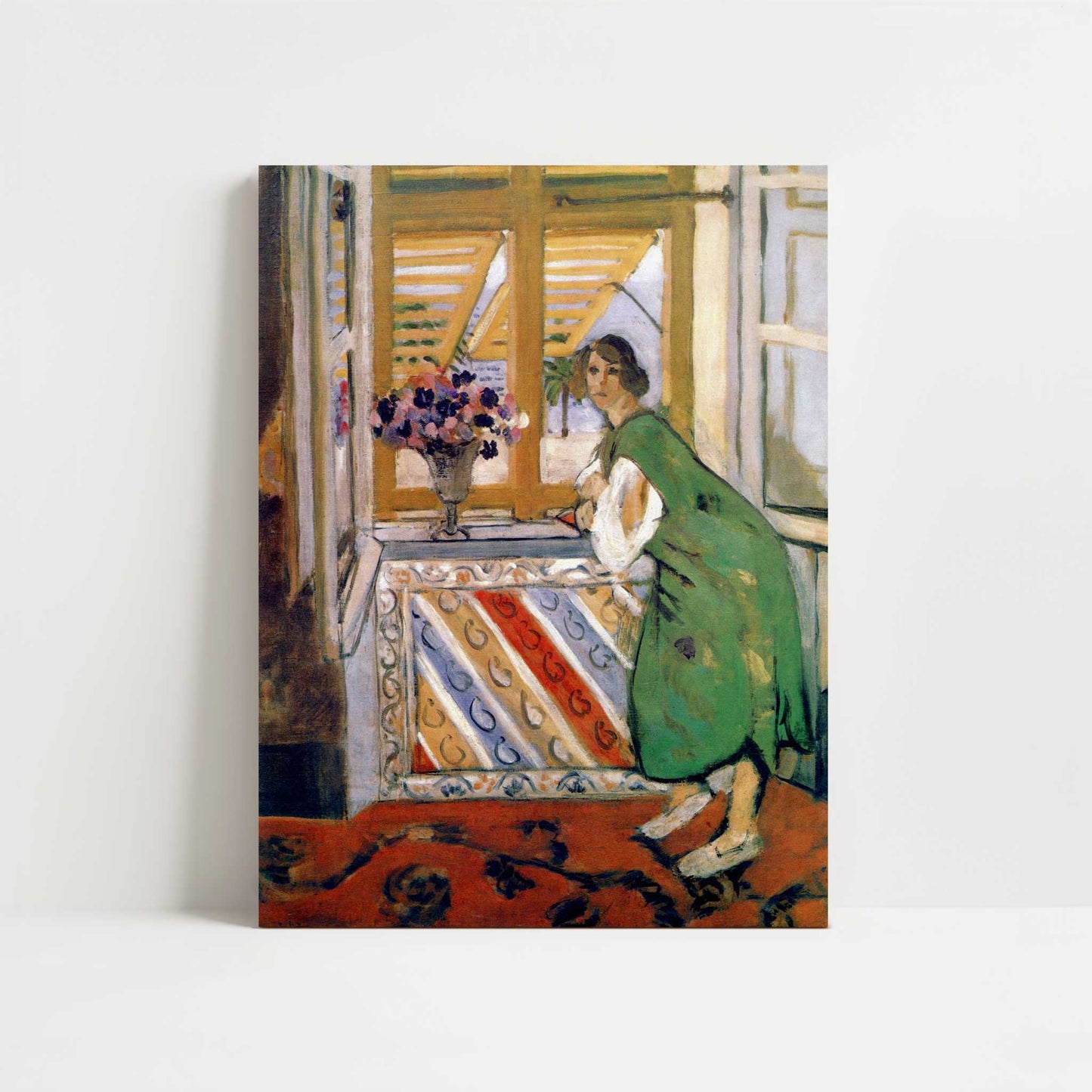Young Woman in a Green Dress Leaning on a Balcony (1921) by Henri Matisse – Art Print - Unframed art print