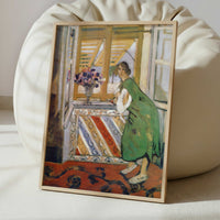 Young Woman in a Green Dress Leaning on a Balcony (1921) by Henri Matisse – Art Print - Interior inspiration