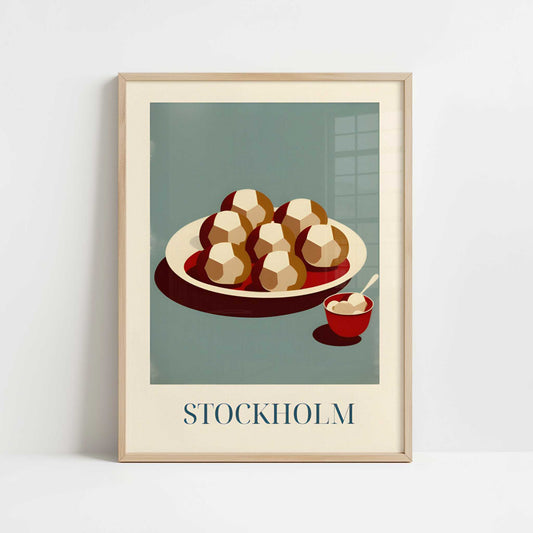 Meatballs from Stockholm, Sweden - Art Print - Art print in oak frame