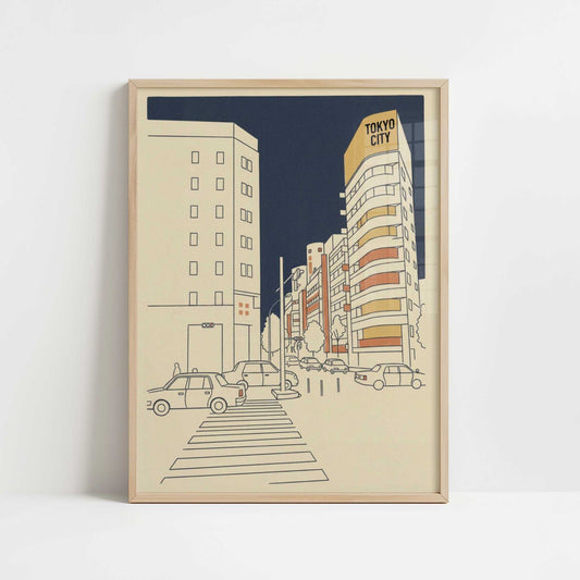 Midnight Geometry at Tokyo’s Streets - Art Print - Art print in oak frame