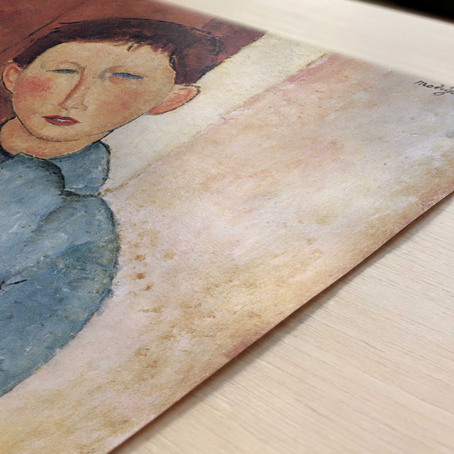 Boy in a Blue Jacket (1918) by Amedeo Modigliani – Art Print - Close-up detail of the art print
