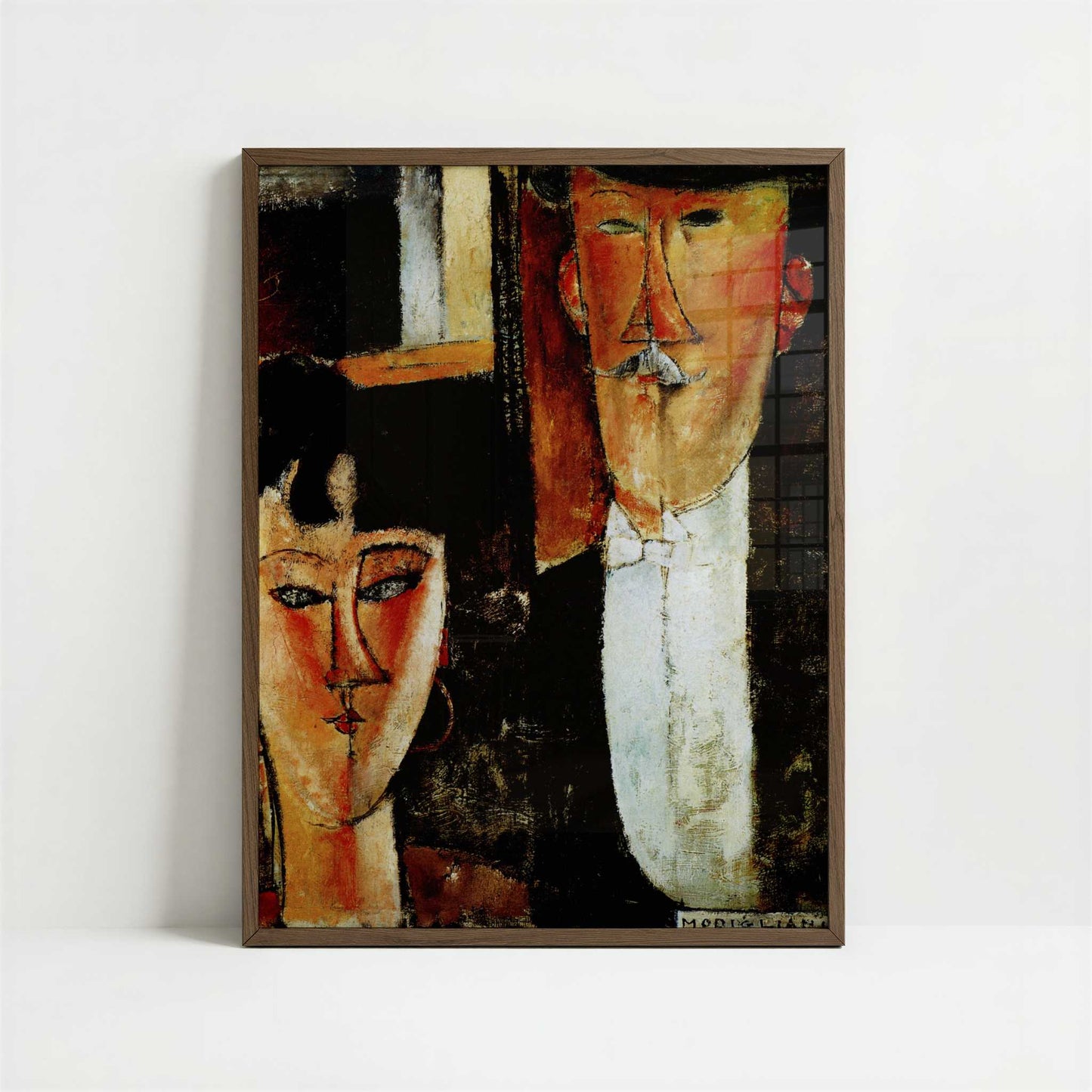 Bride & Groom (1915–16) by Amedeo Modigliani – Art Print - Art print in dark wood frame