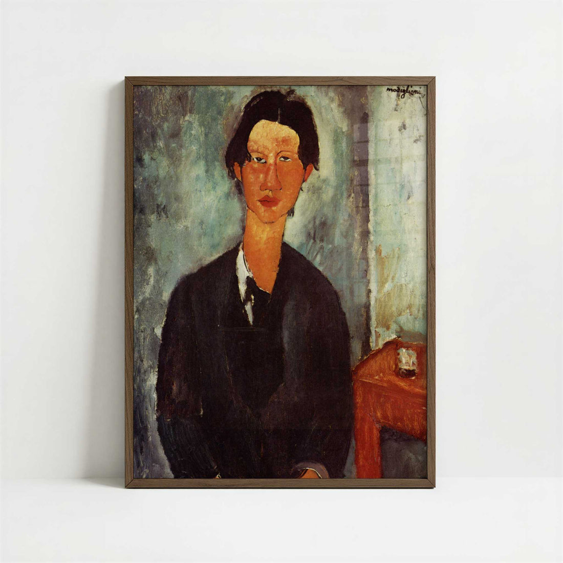 Chaime Soutine (1916–17) by Amedeo Modigliani – Art Print - Art print in dark wood frame