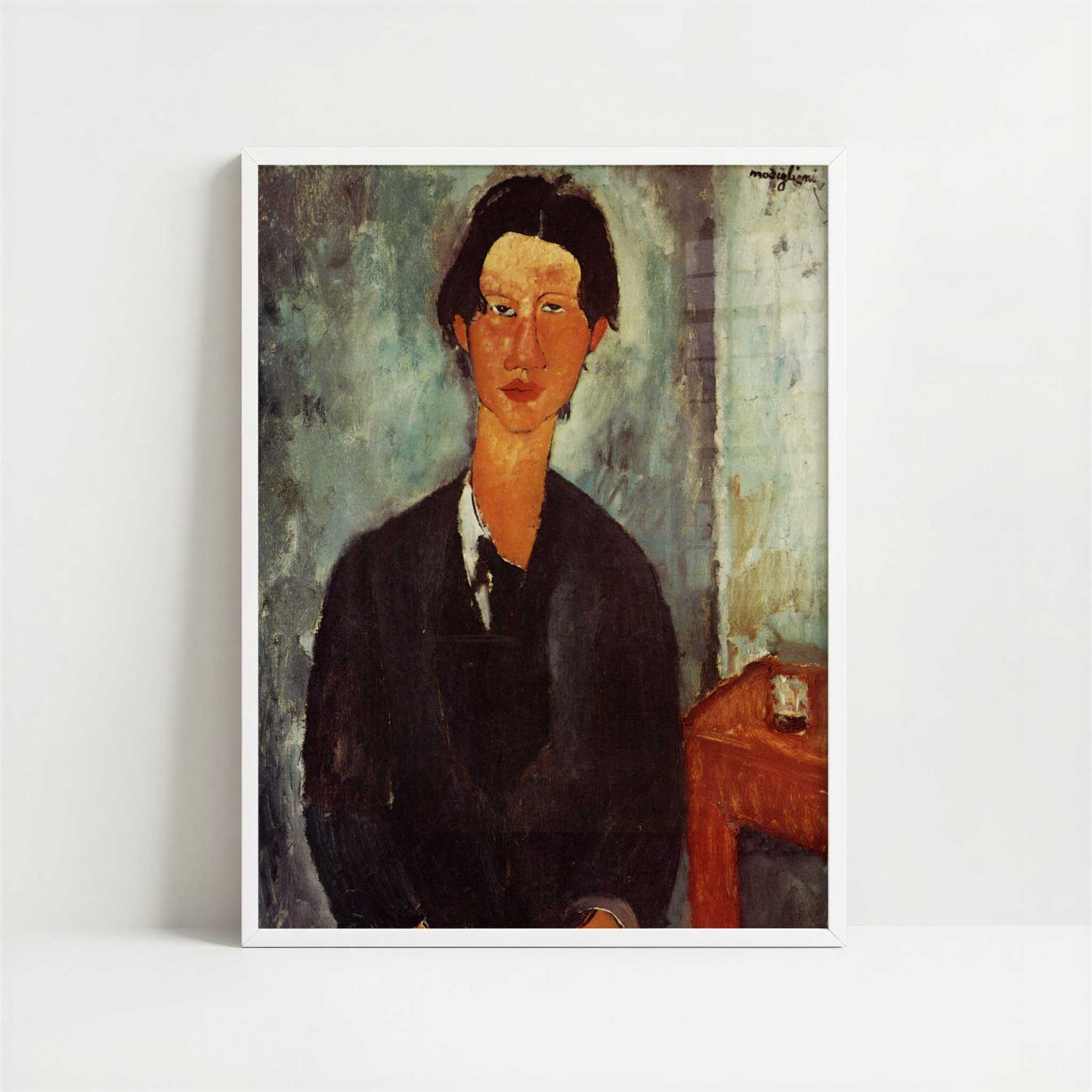 Chaime Soutine (1916–17) by Amedeo Modigliani – Art Print - Art print in white frame