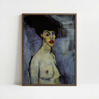 Female Nude with Hat (1907–8) by Amedeo Modigliani – Art Print - Art print in dark wood frame