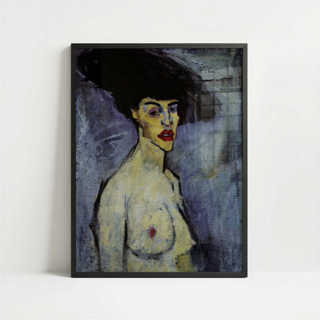 Female Nude with Hat (1907–8) by Amedeo Modigliani – Art Print - Art print in black frame