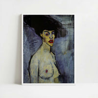 Female Nude with Hat (1907–8) by Amedeo Modigliani – Art Print - Art print in white frame