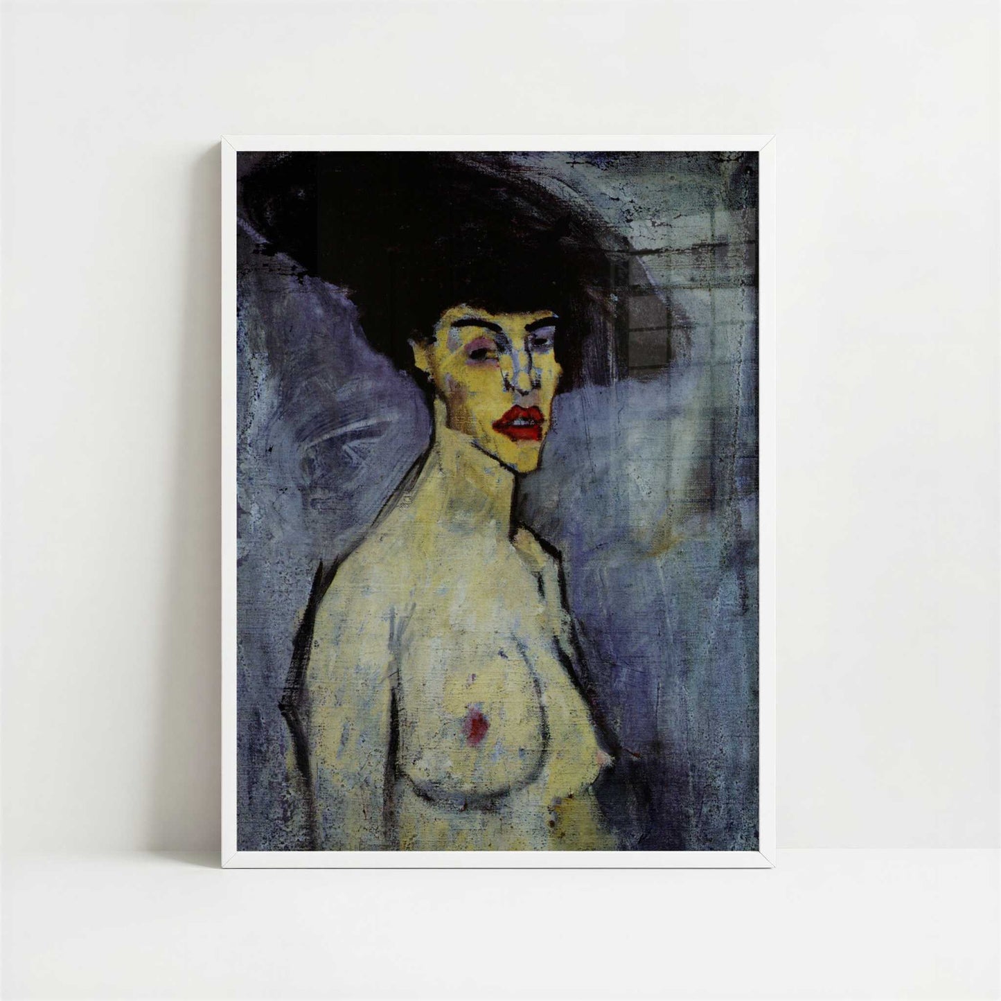 Female Nude with Hat (1907–8) by Amedeo Modigliani – Art Print - Art print in white frame