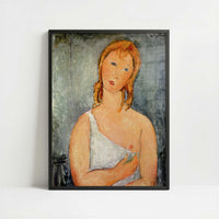 Girl in a White Chemise (1918) by Amedeo Modigliani – Art Print - Art print in black frame
