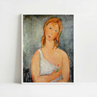 Girl in a White Chemise (1918) by Amedeo Modigliani – Art Print - Art print in white frame