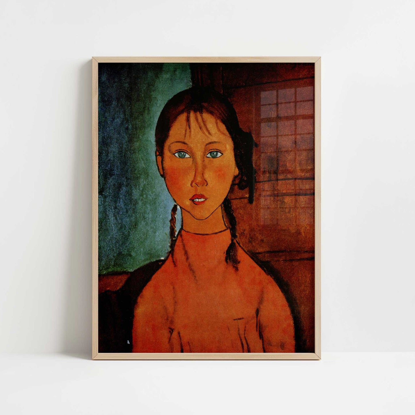 Girl with Braids (1918) by Amedeo Modigliani – Art Print - Art print in oak frame