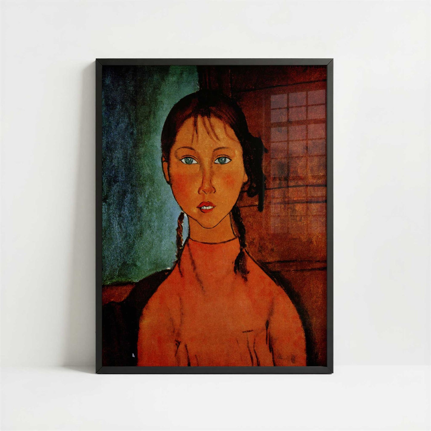 Girl with Braids (1918) by Amedeo Modigliani – Art Print - Art print in black frame