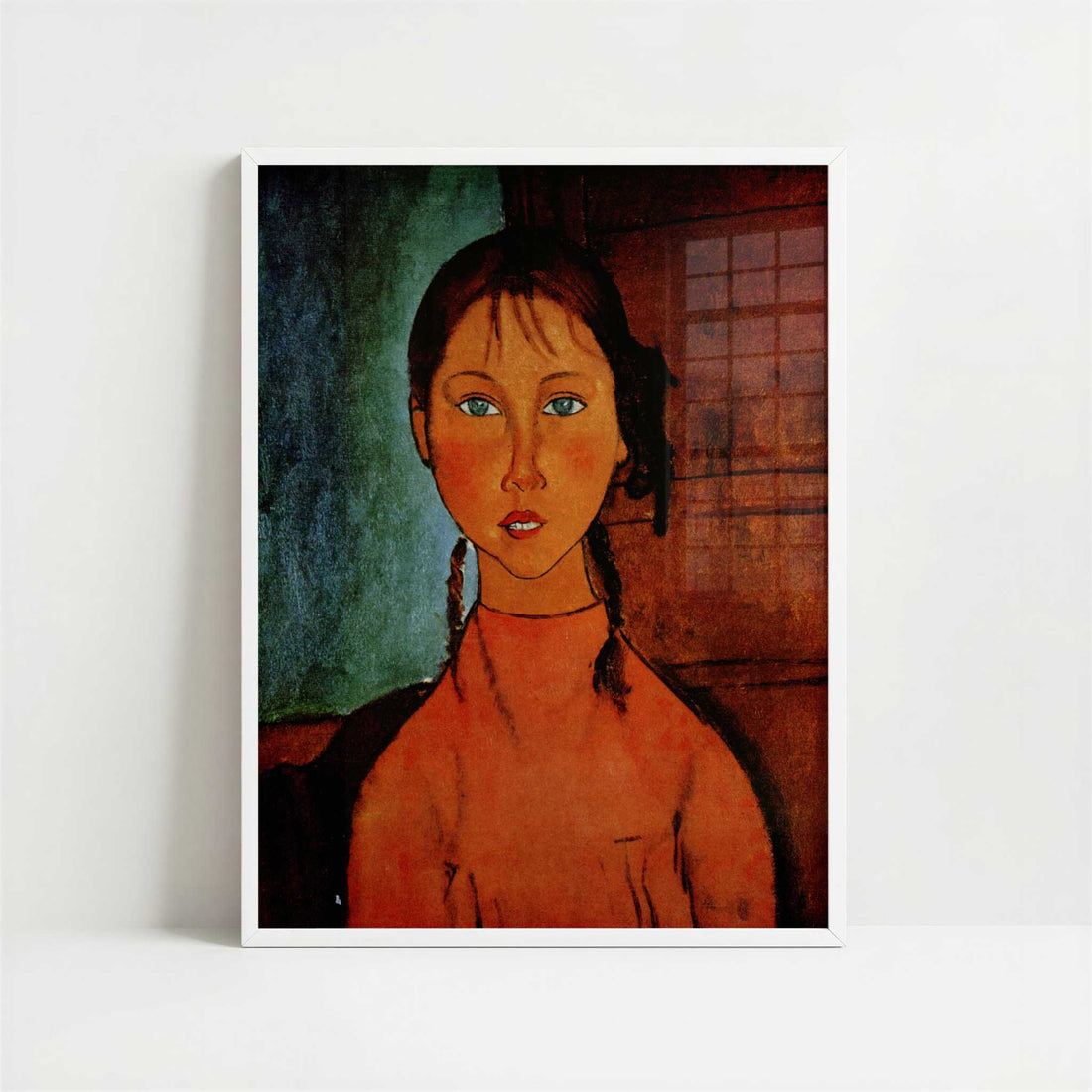 Girl with Braids (1918) by Amedeo Modigliani – Art Print - Art print in white frame