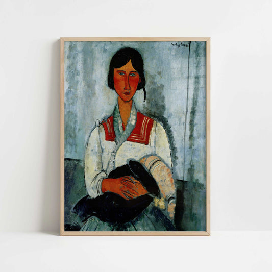 Gypsy Woman with Baby (1919) by Amedeo Modigliani – Art Print - Art print in oak frame