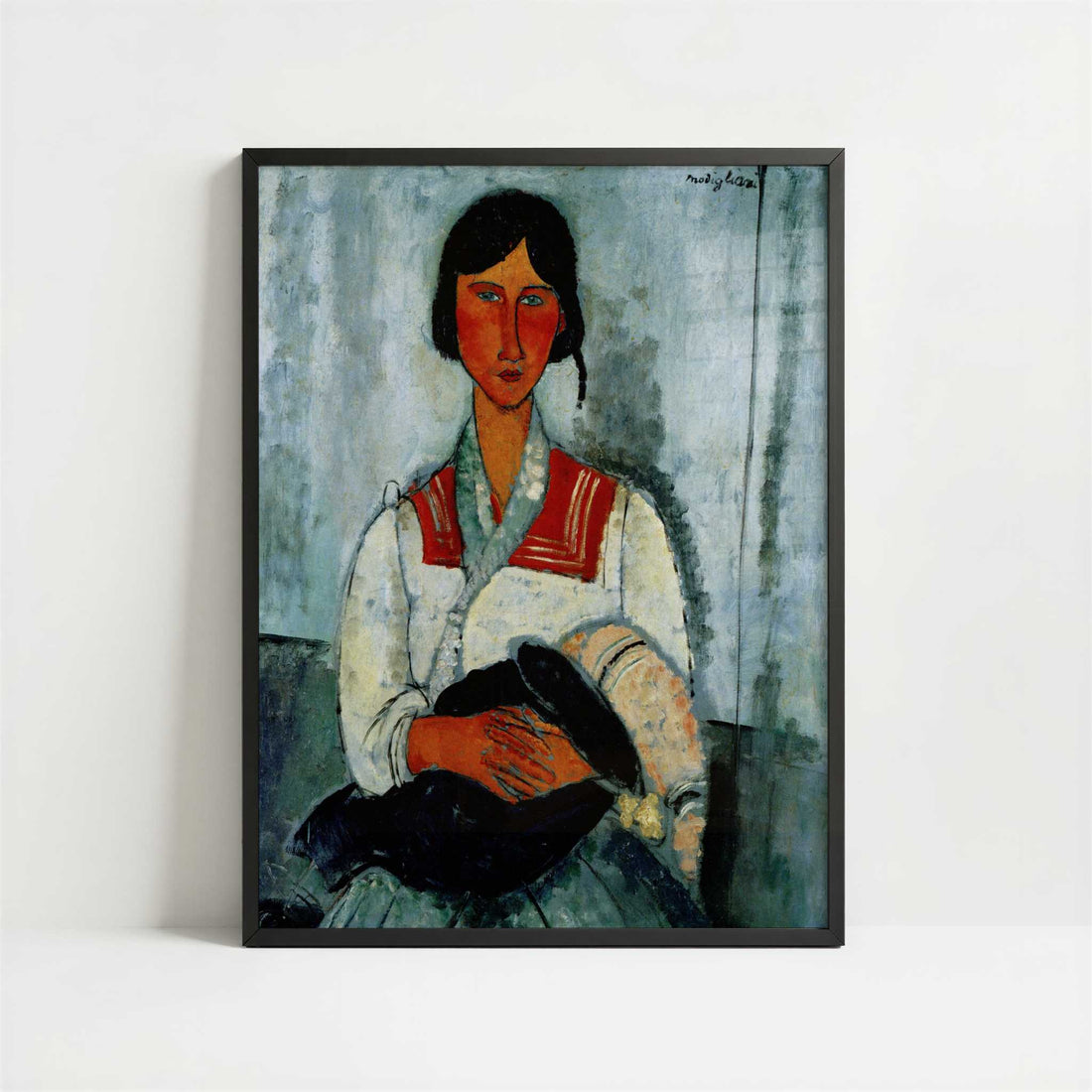 Gypsy Woman with Baby (1919) by Amedeo Modigliani – Art Print - Art print in black frame