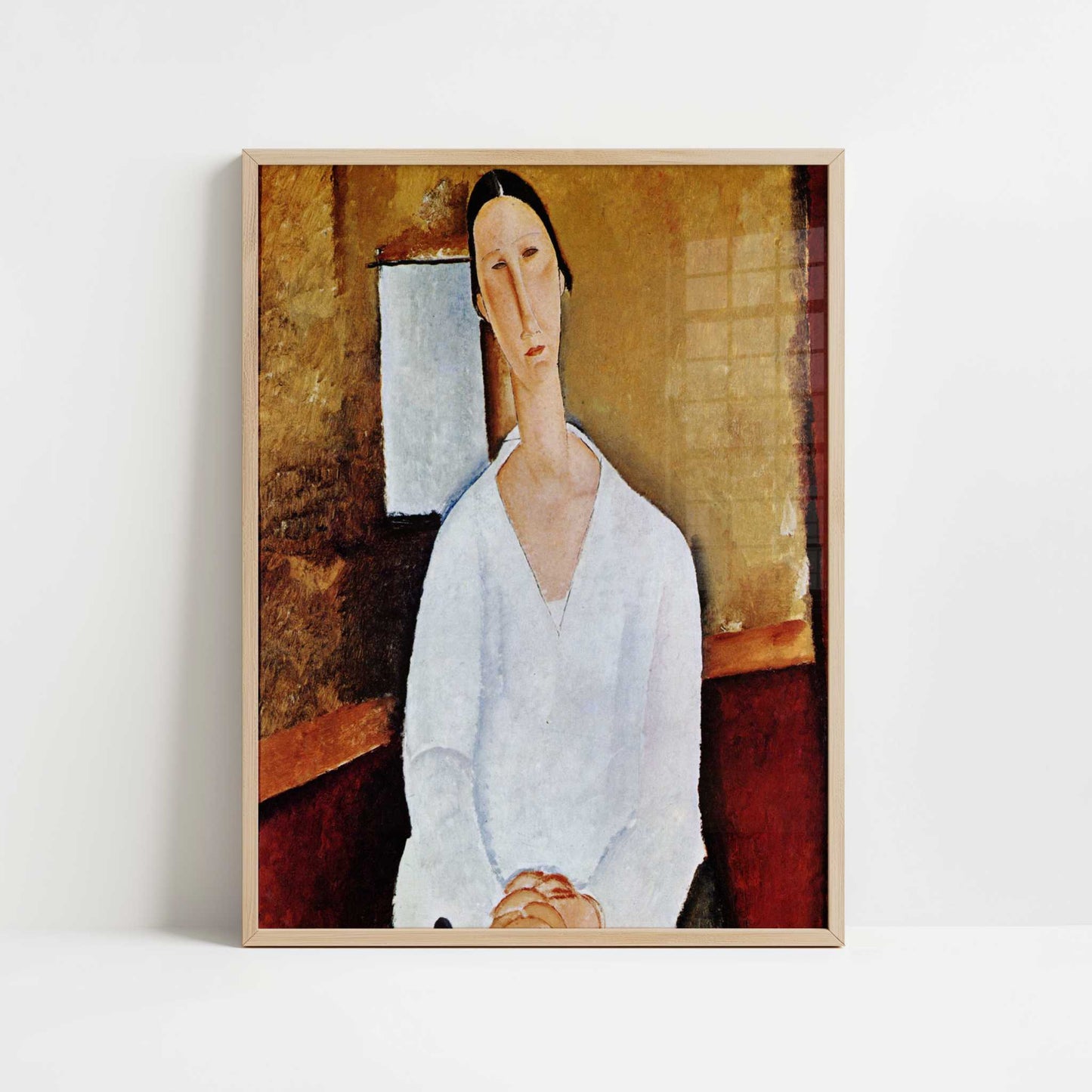 Hanka Zborowski Seated (1919) by Amedeo Modigliani – Art Print - Art print in oak frame