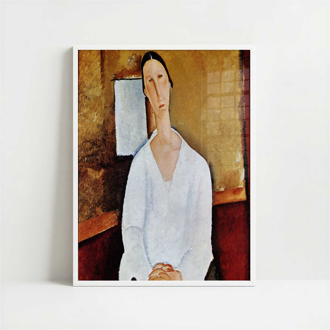 Hanka Zborowski Seated (1919) by Amedeo Modigliani – Art Print - Art print in white frame