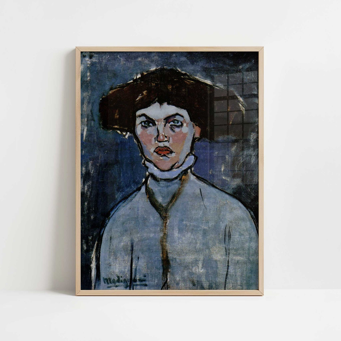 Head of a Young Woman (1908) by Amedeo Modigliani – Art Print - Art print in oak frame