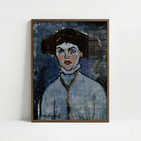 Head of a Young Woman (1908) by Amedeo Modigliani – Art Print - Art print in dark wood frame