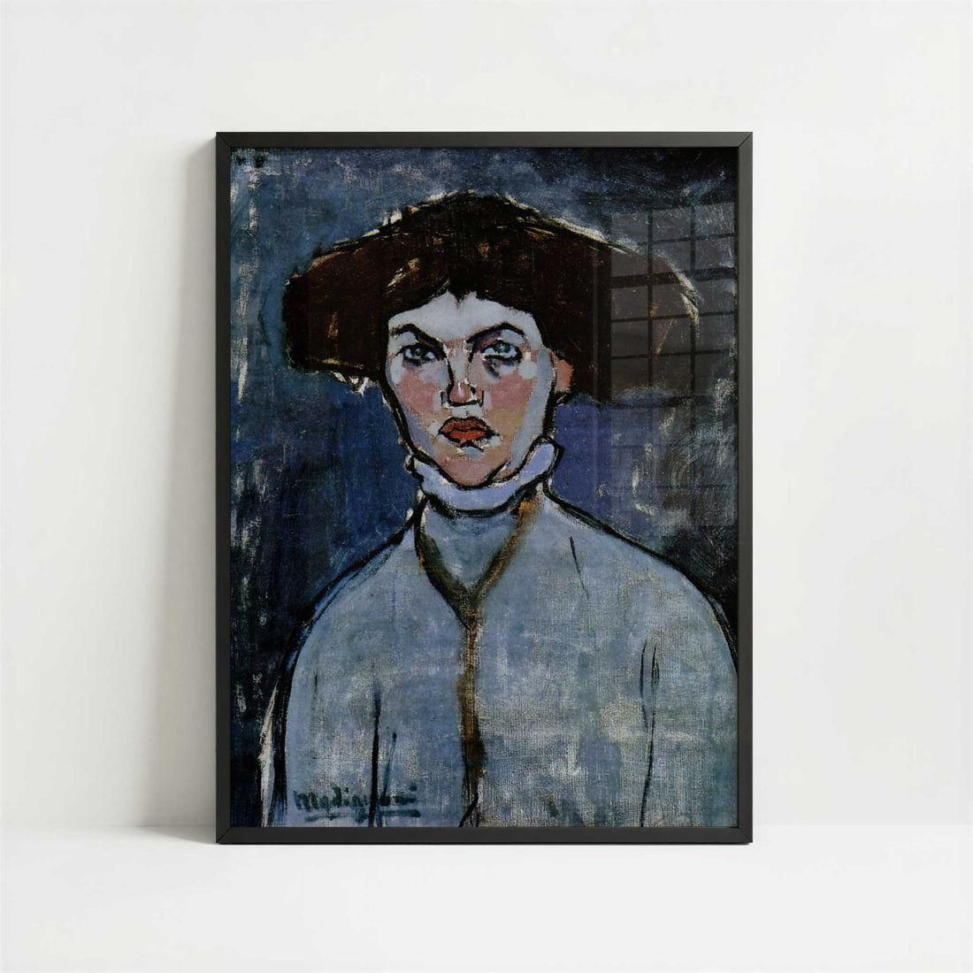 Head of a Young Woman (1908) by Amedeo Modigliani – Art Print - Art print in black frame