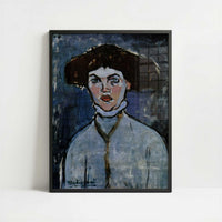 Head of a Young Woman (1908) by Amedeo Modigliani – Art Print - Art print in black frame