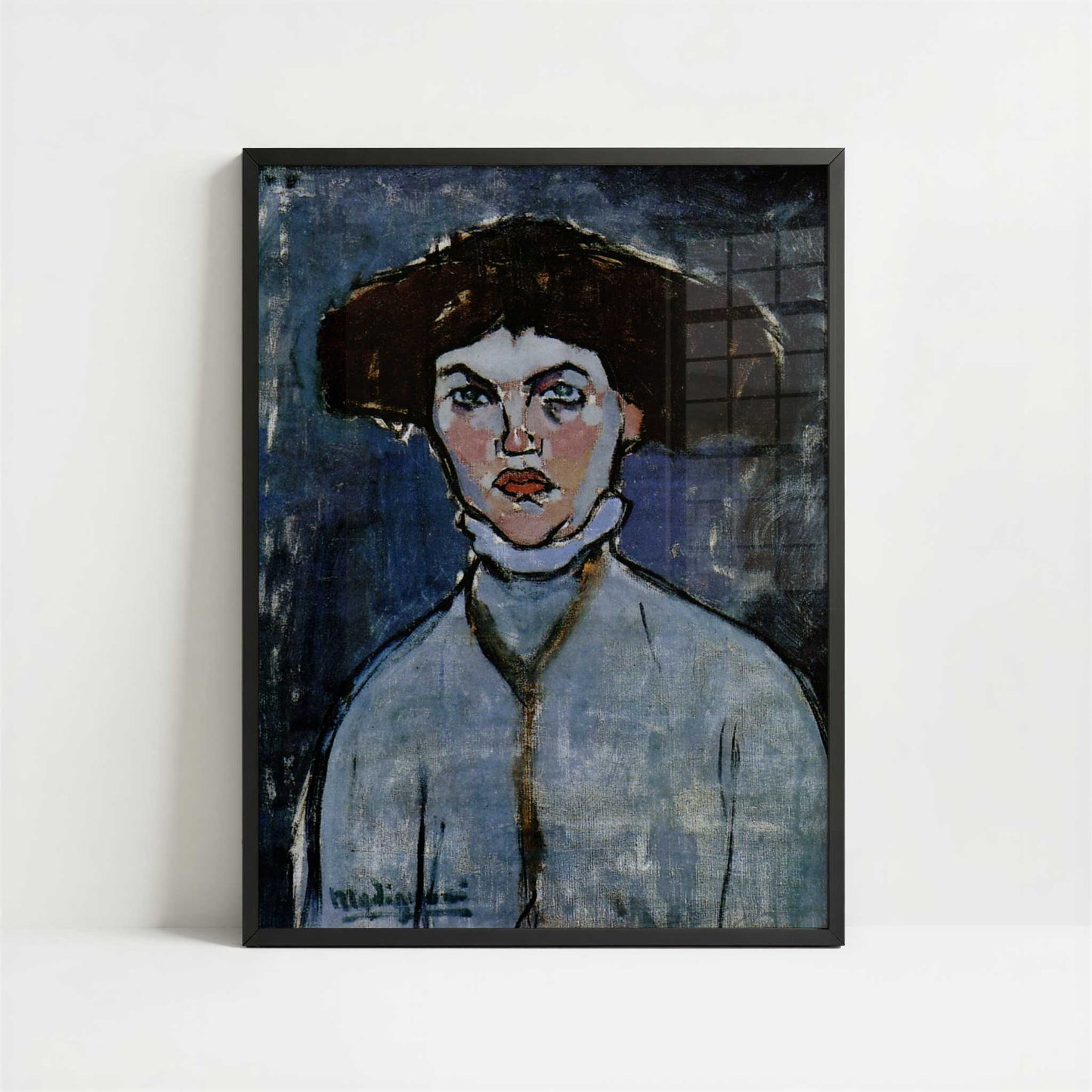 Head of a Young Woman (1908) by Amedeo Modigliani – Art Print - Art print in black frame
