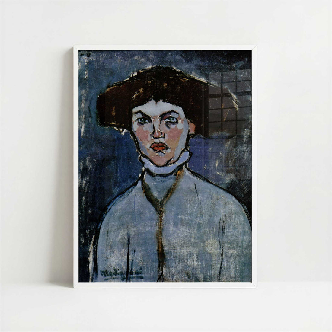 Head of a Young Woman (1908) by Amedeo Modigliani – Art Print - Art print in white frame