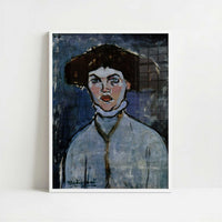 Head of a Young Woman (1908) by Amedeo Modigliani – Art Print - Art print in white frame