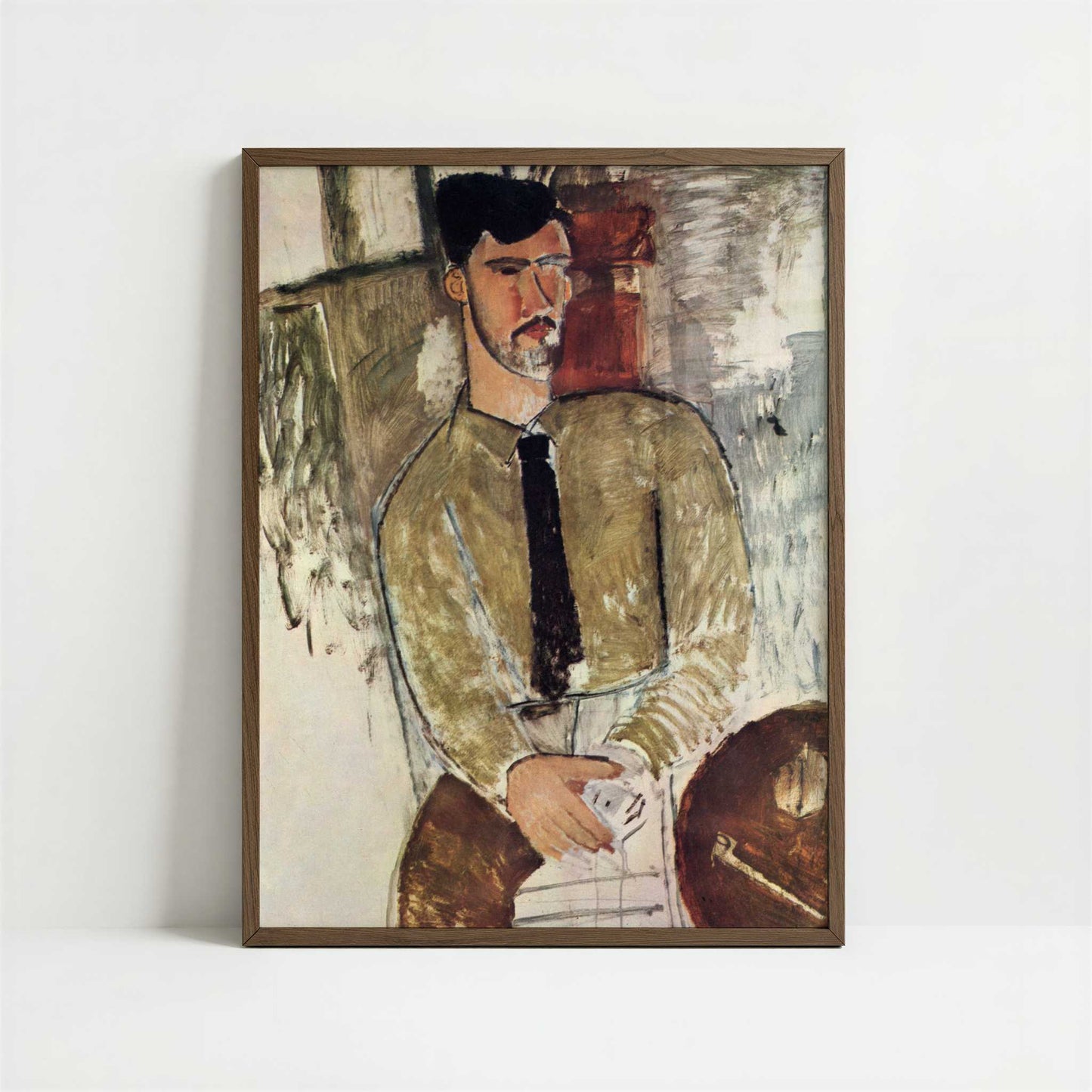 Henri Laurens Seated (c.1915) by Amedeo Modigliani – Art Print - Art print in dark wood frame