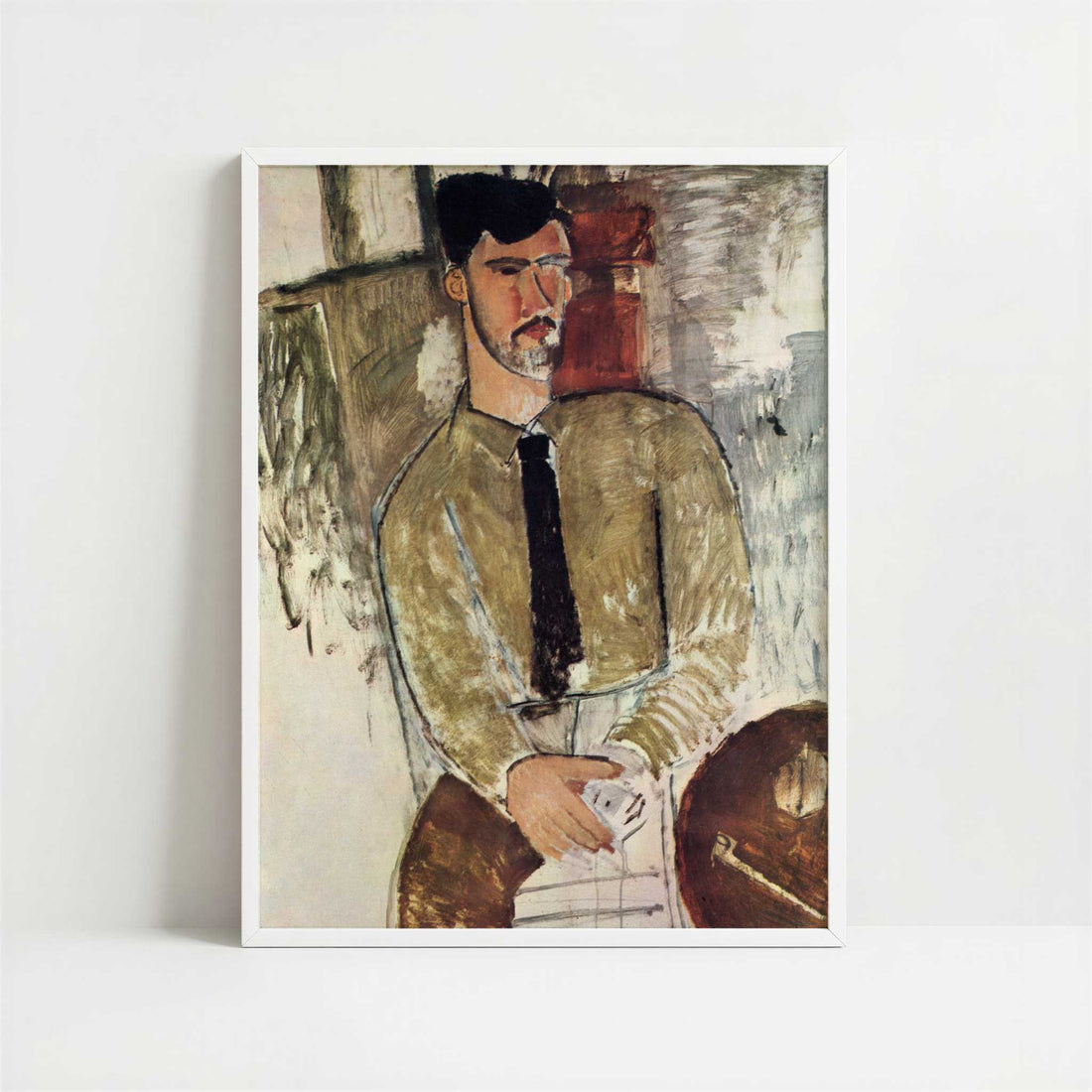 Henri Laurens Seated (c.1915) by Amedeo Modigliani – Art Print - Art print in white frame