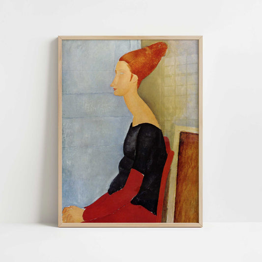 Jeanne Hébuterne in Profile (1918) by Amedeo Modigliani – Art Print - Art print in oak frame