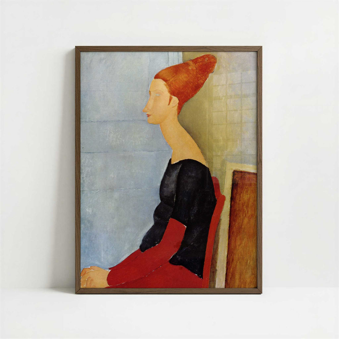 Jeanne Hébuterne in Profile (1918) by Amedeo Modigliani – Art Print - Art print in dark wood frame
