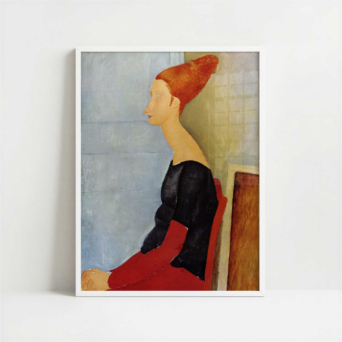 Jeanne Hébuterne in Profile (1918) by Amedeo Modigliani – Art Print - Art print in white frame