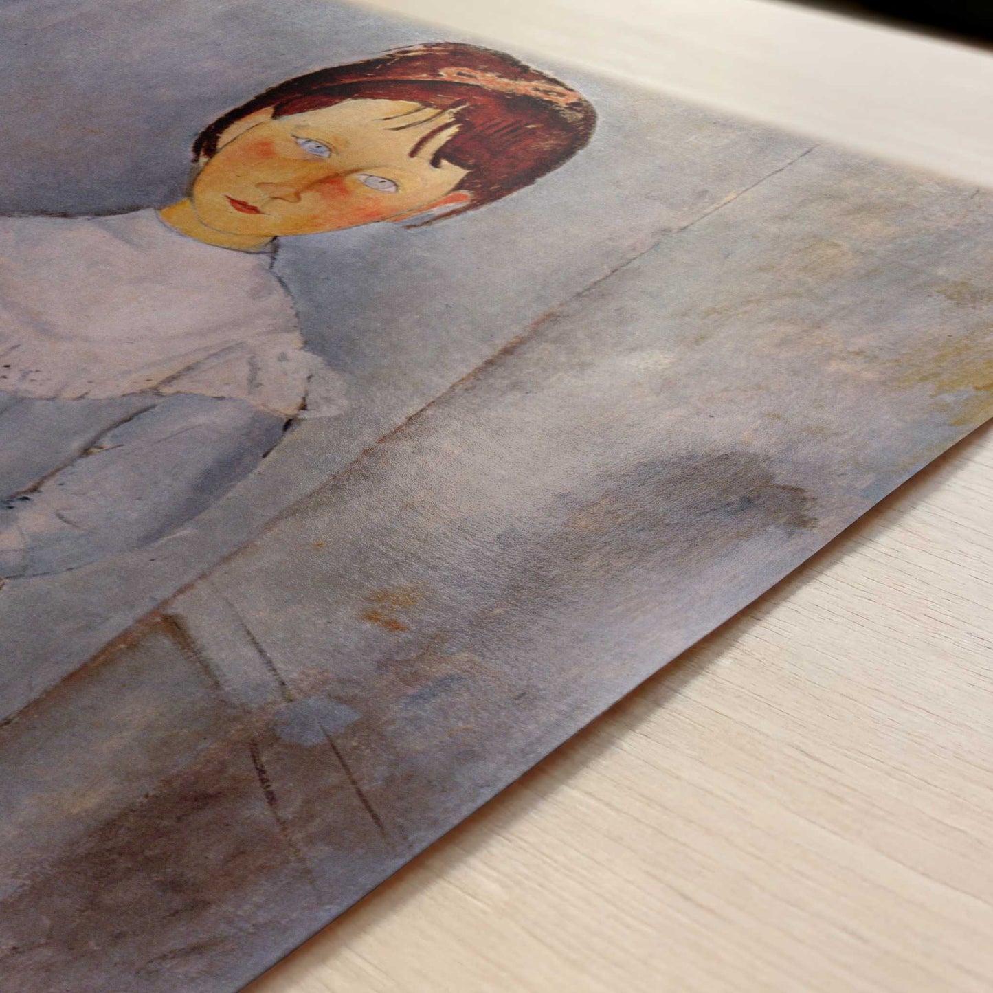 Little Girl in Blue (1918) by Amedeo Modigliani – Art Print - Close-up detail of the art print