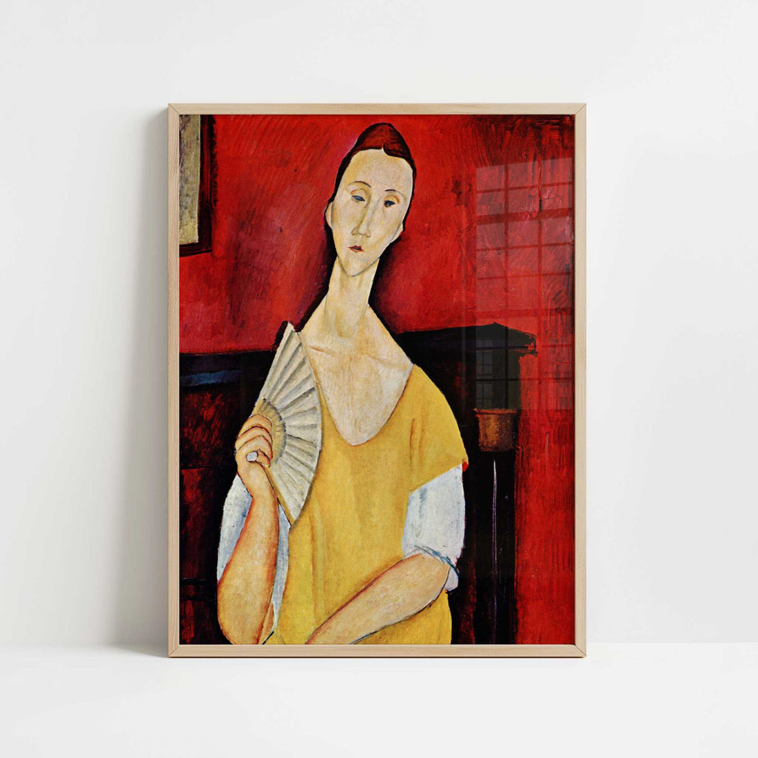 Lunia Czechowska with a Fan (1919) by Amedeo Modigliani – Art Print - Art print in oak frame