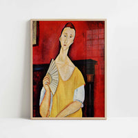 Lunia Czechowska with a Fan (1919) by Amedeo Modigliani – Art Print - Art print in oak frame