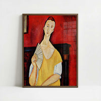 Lunia Czechowska with a Fan (1919) by Amedeo Modigliani – Art Print - Art print in dark wood frame