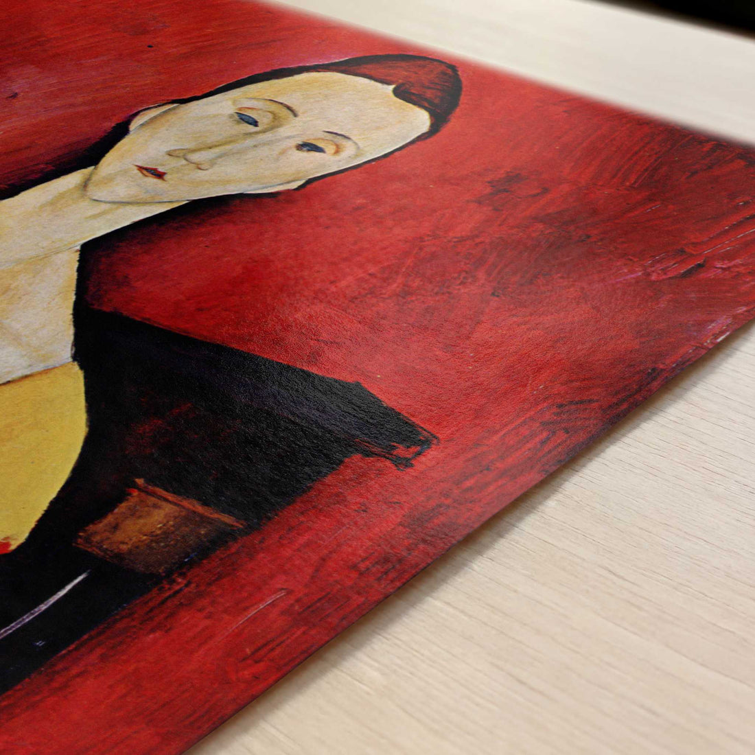 Lunia Czechowska with a Fan (1919) by Amedeo Modigliani – Art Print - Close-up detail of the art print