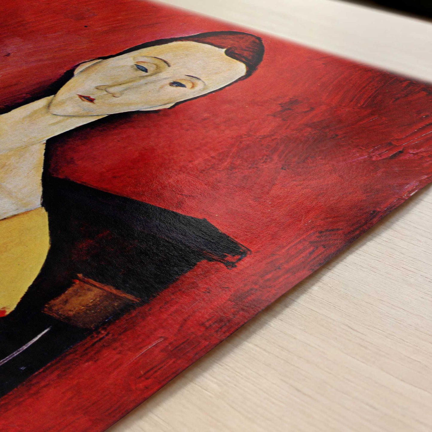 Lunia Czechowska with a Fan (1919) by Amedeo Modigliani – Art Print - Close-up detail of the art print