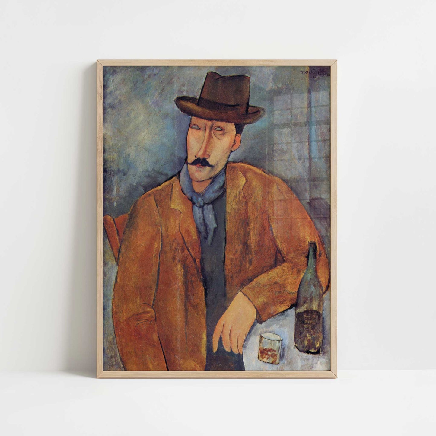 Man Leaning on a Table (1918) by Amedeo Modigliani – Art Print - Art print in oak frame