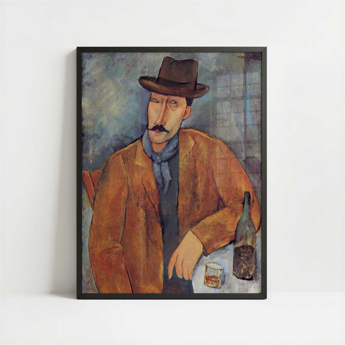 Man Leaning on a Table (1918) by Amedeo Modigliani – Art Print - Art print in black frame