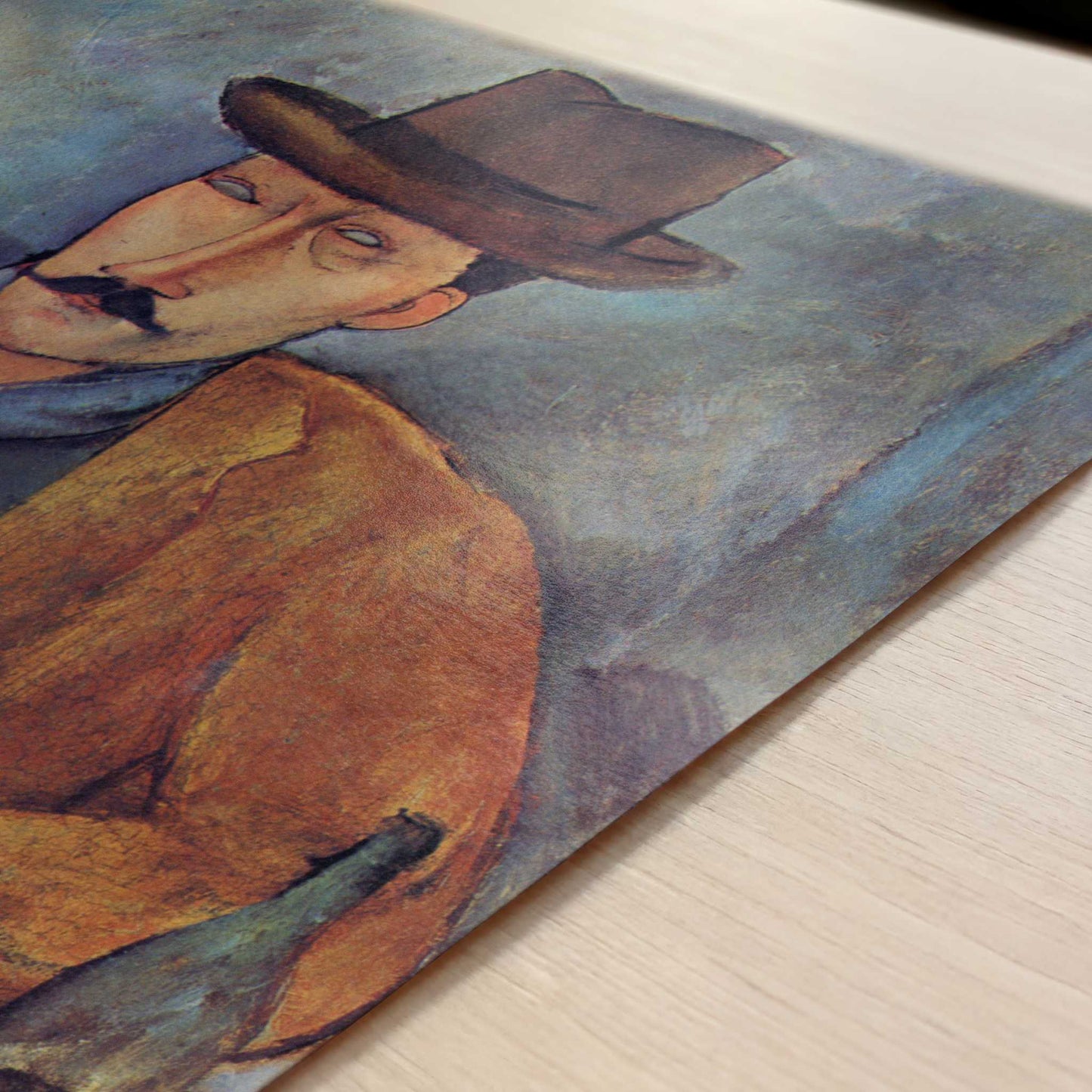 Man Leaning on a Table (1918) by Amedeo Modigliani – Art Print - Close-up detail of the art print
