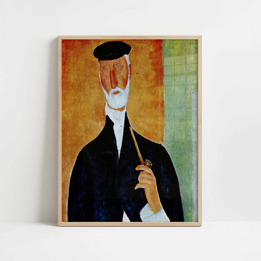 Man with Pipe (1918) by Amedeo Modigliani – Art Print - Art print in oak frame