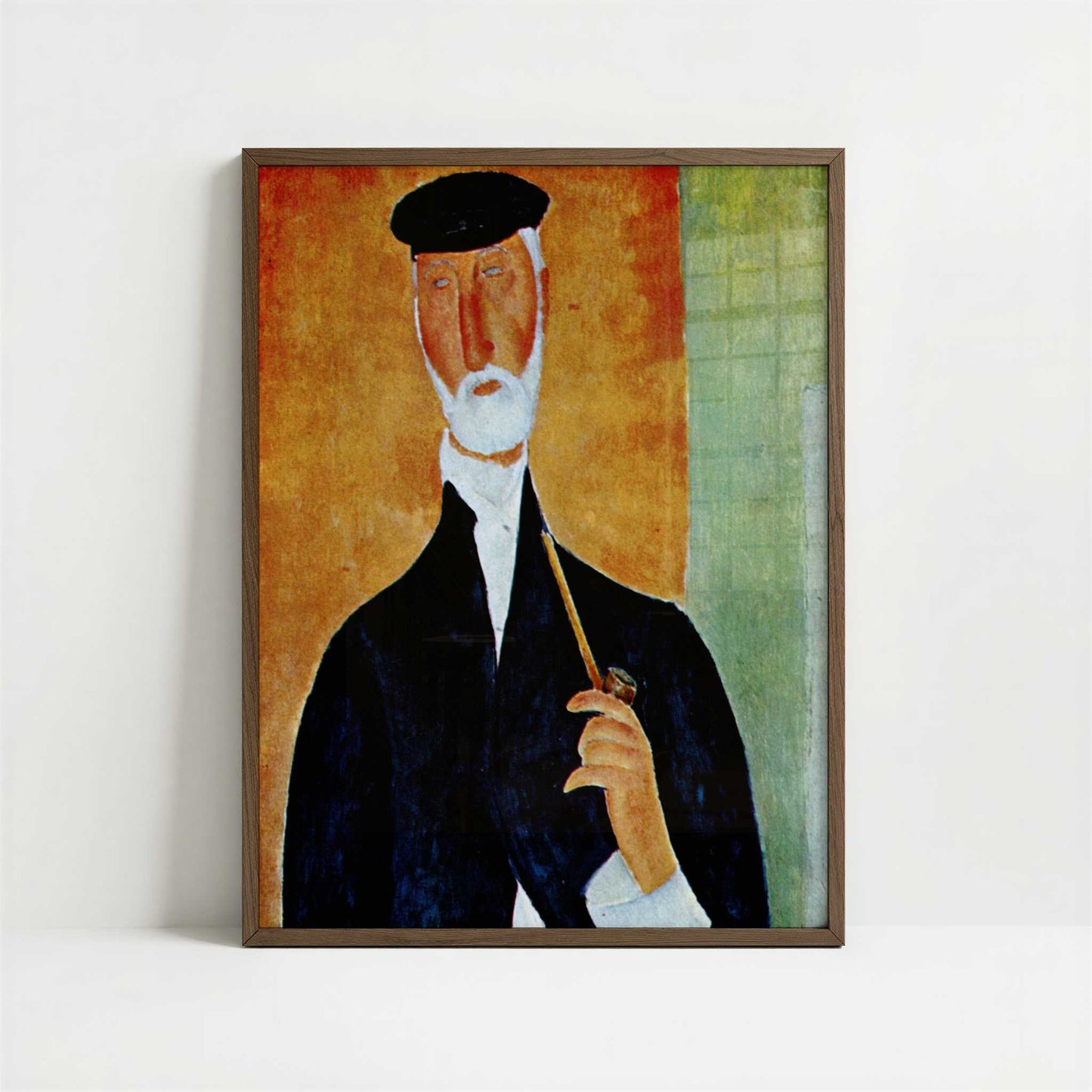 Man with Pipe (1918) by Amedeo Modigliani – Art Print - Art print in dark wood frame