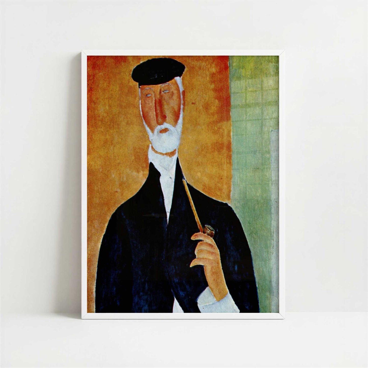 Man with Pipe (1918) by Amedeo Modigliani – Art Print - Art print in white frame