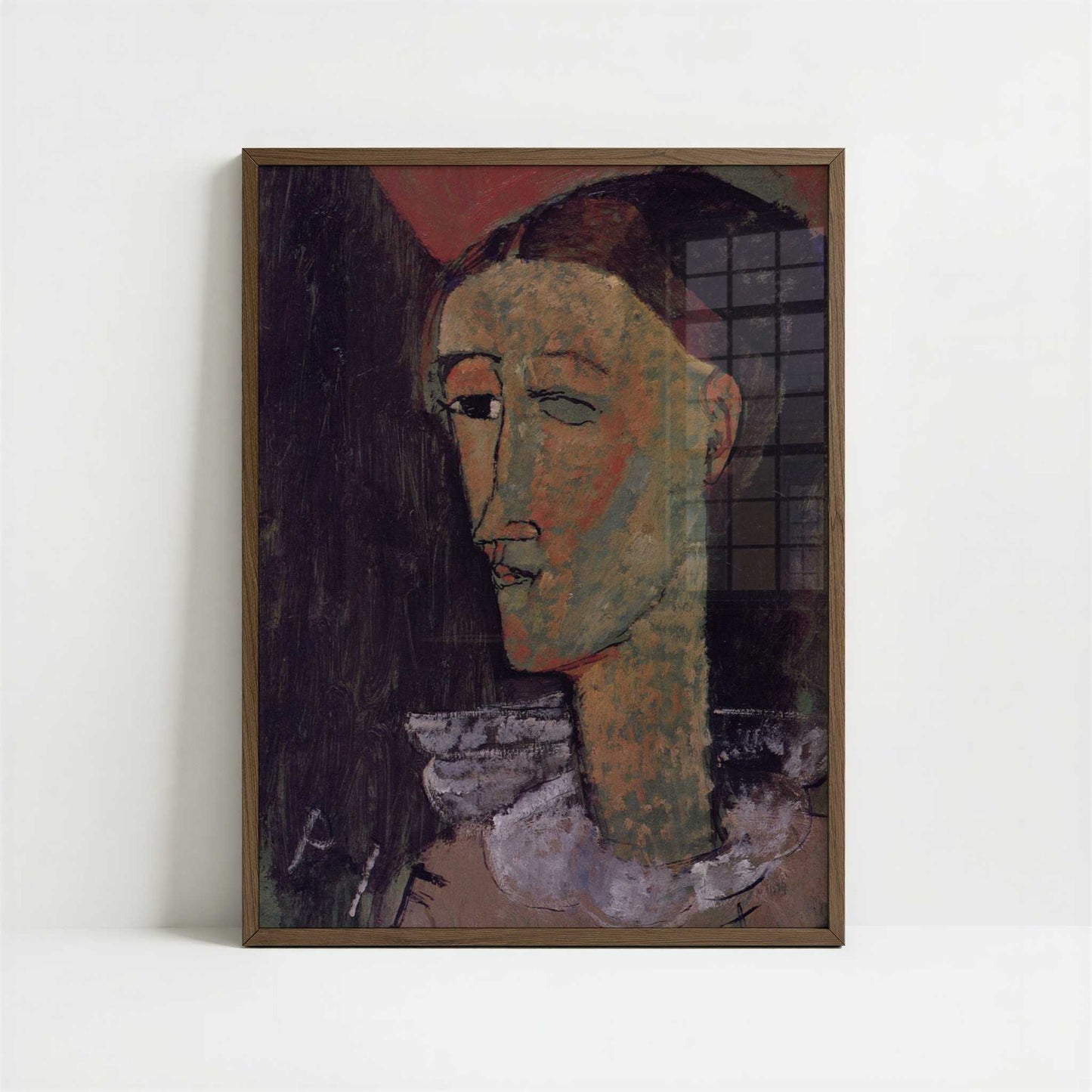 Pierrot (1915) by Amedeo Modigliani – Art Print - Art print in dark wood frame