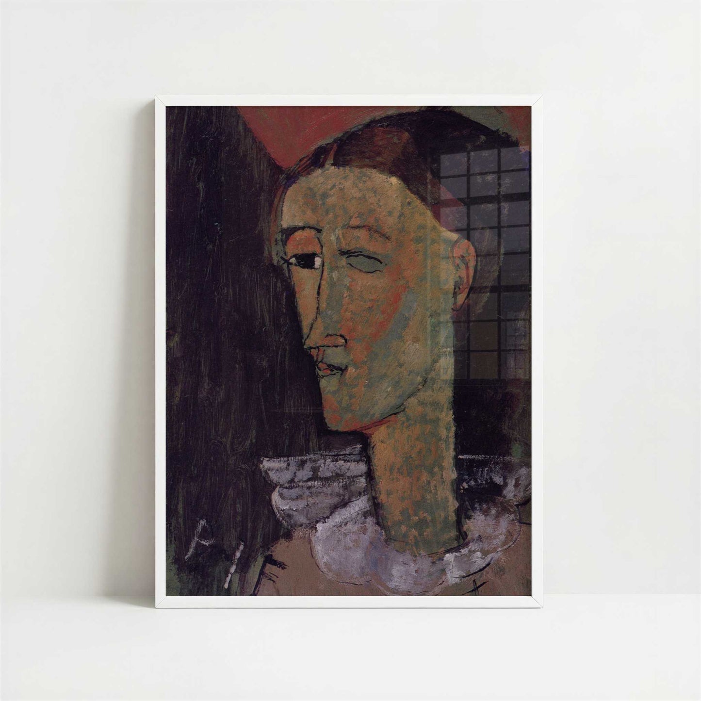 Pierrot (1915) by Amedeo Modigliani – Art Print - Art print in white frame