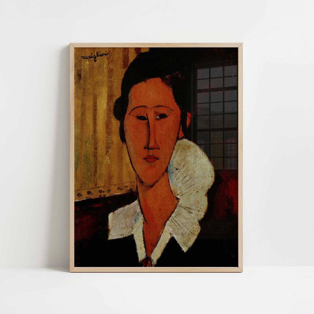 Portrait of Anna Zborovska (1917) by Amedeo Modigliani – Art Print - Art print in oak frame