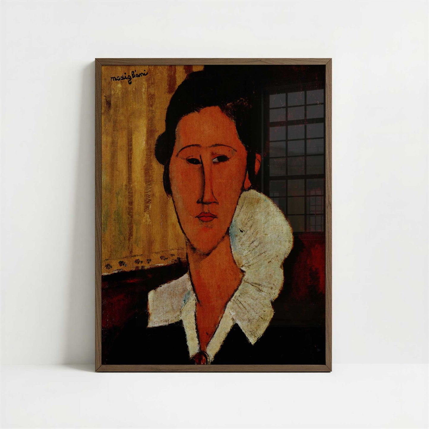 Portrait of Anna Zborovska (1917) by Amedeo Modigliani – Art Print - Art print in dark wood frame